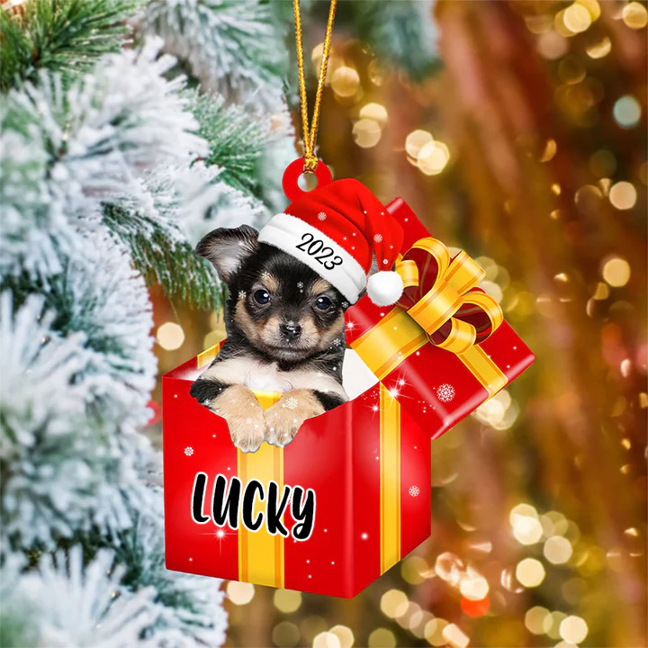Customized Name Chihuahua In Red Gift Box Acrylic Christmas Ornament Personalized Pet Christmas Ornament - Gift For Dog Lovers, Pet Lovers - Image 2