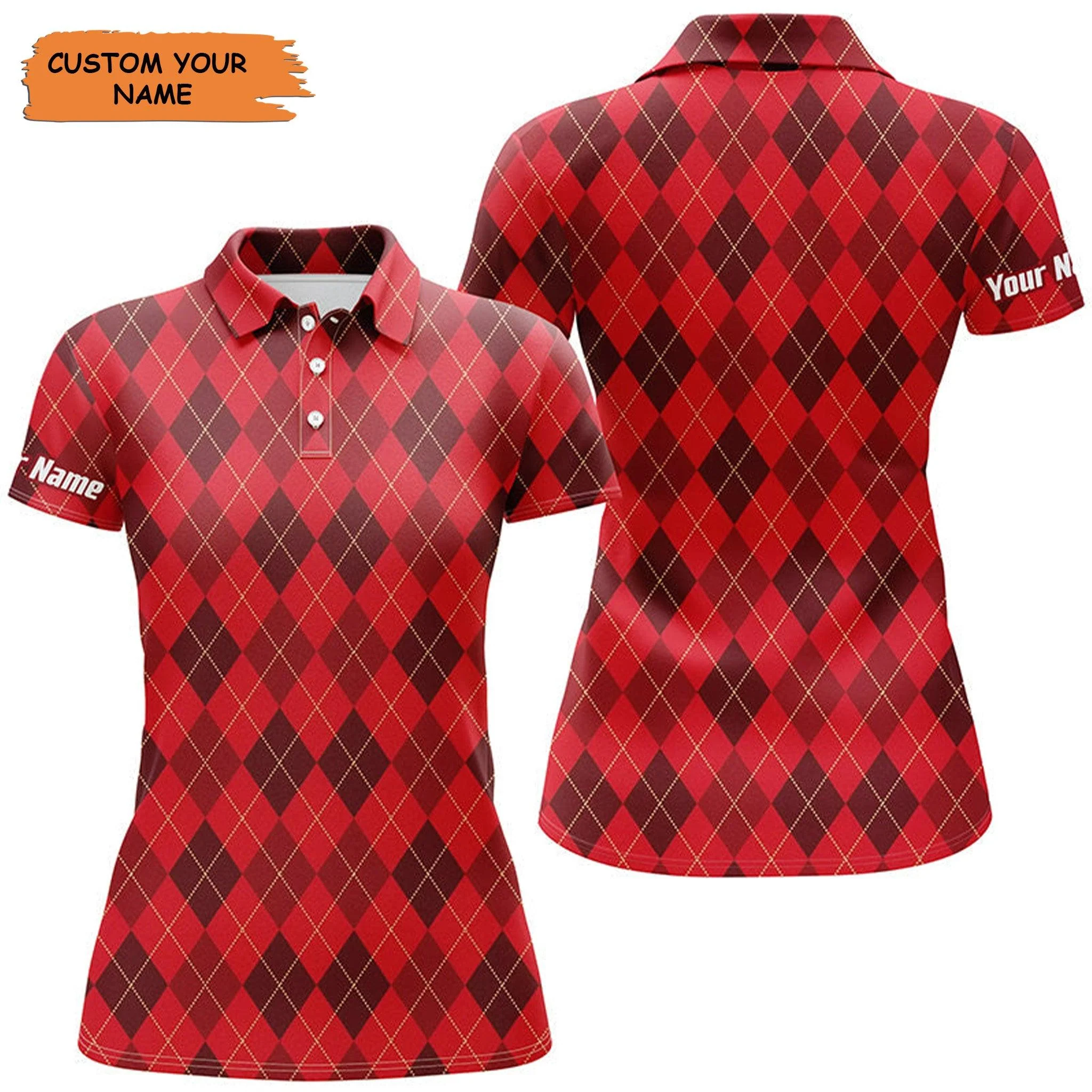 Customized Name Christmas Women Polo Shirts, Personalized Christmas Plaid Argyle Pattern Polo Shirts - Perfect Gift For Ladies, Women