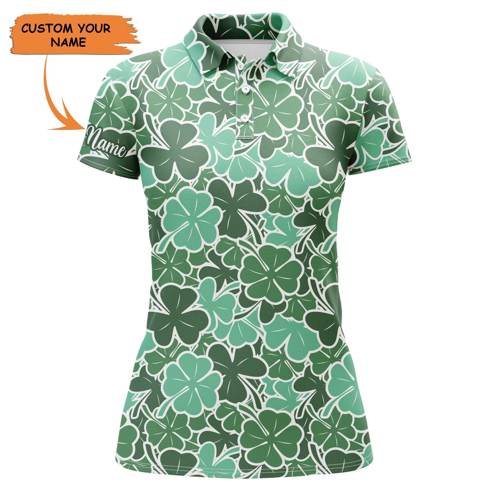 Customized Name Clover Women Polo Shirts, Personalized Clover Leaf Floral St. Patrick's Day Shirts - Perfect Gift For Women, Ladies