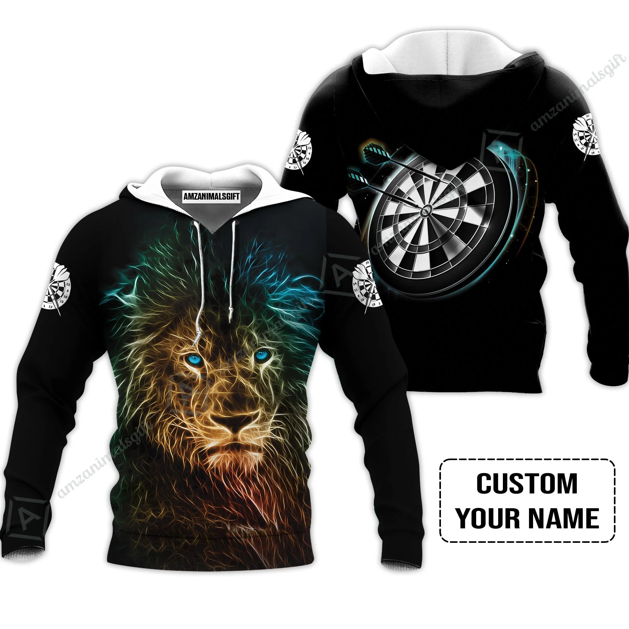 Customized Name Darts Hawaiian Shirt, Blue Bullseye Dartboard Personalized Lion And Darts Hawaiian Shirt - Image 4