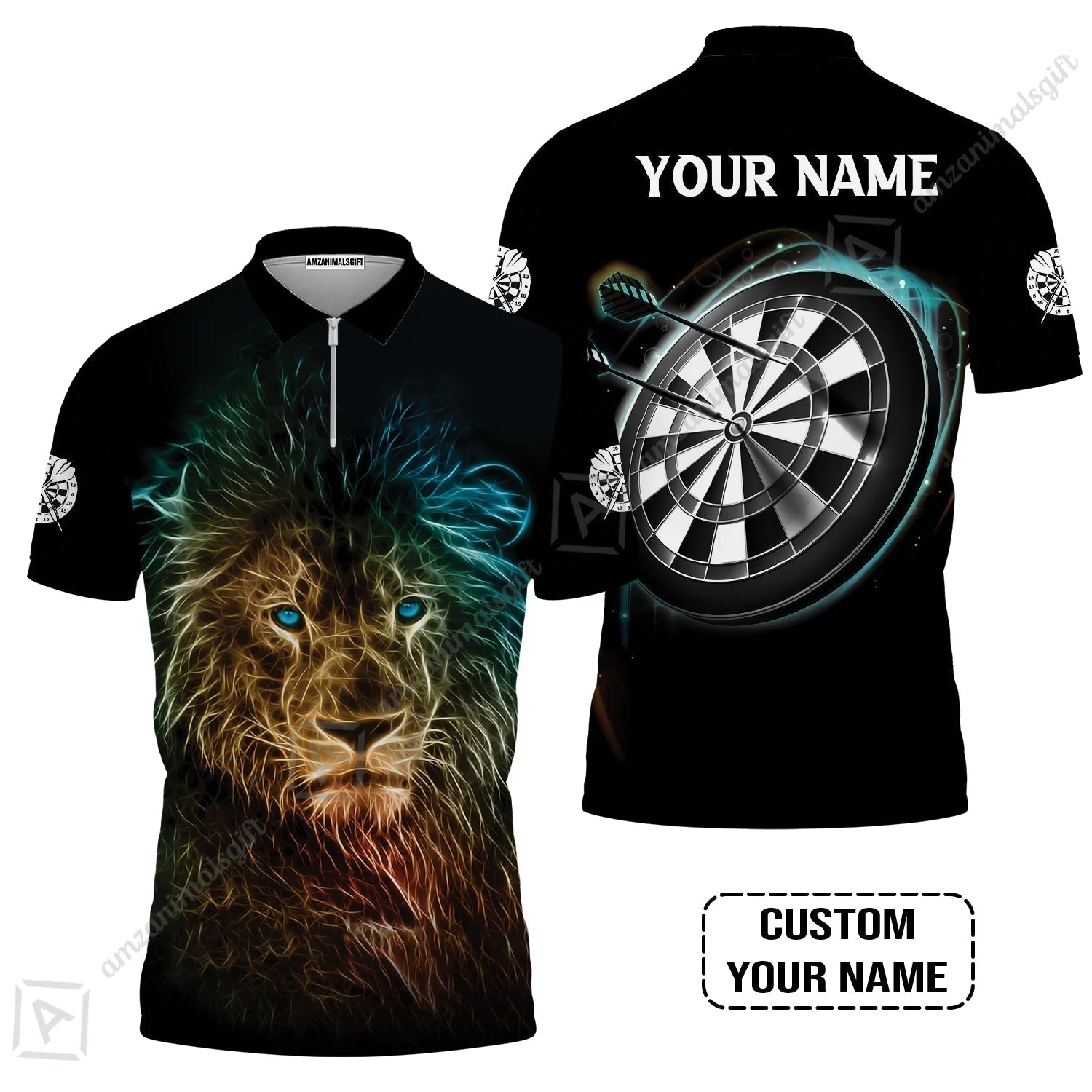 Customized Name Darts Hawaiian Shirt, Blue Bullseye Dartboard Personalized Lion And Darts Hawaiian Shirt - Image 5