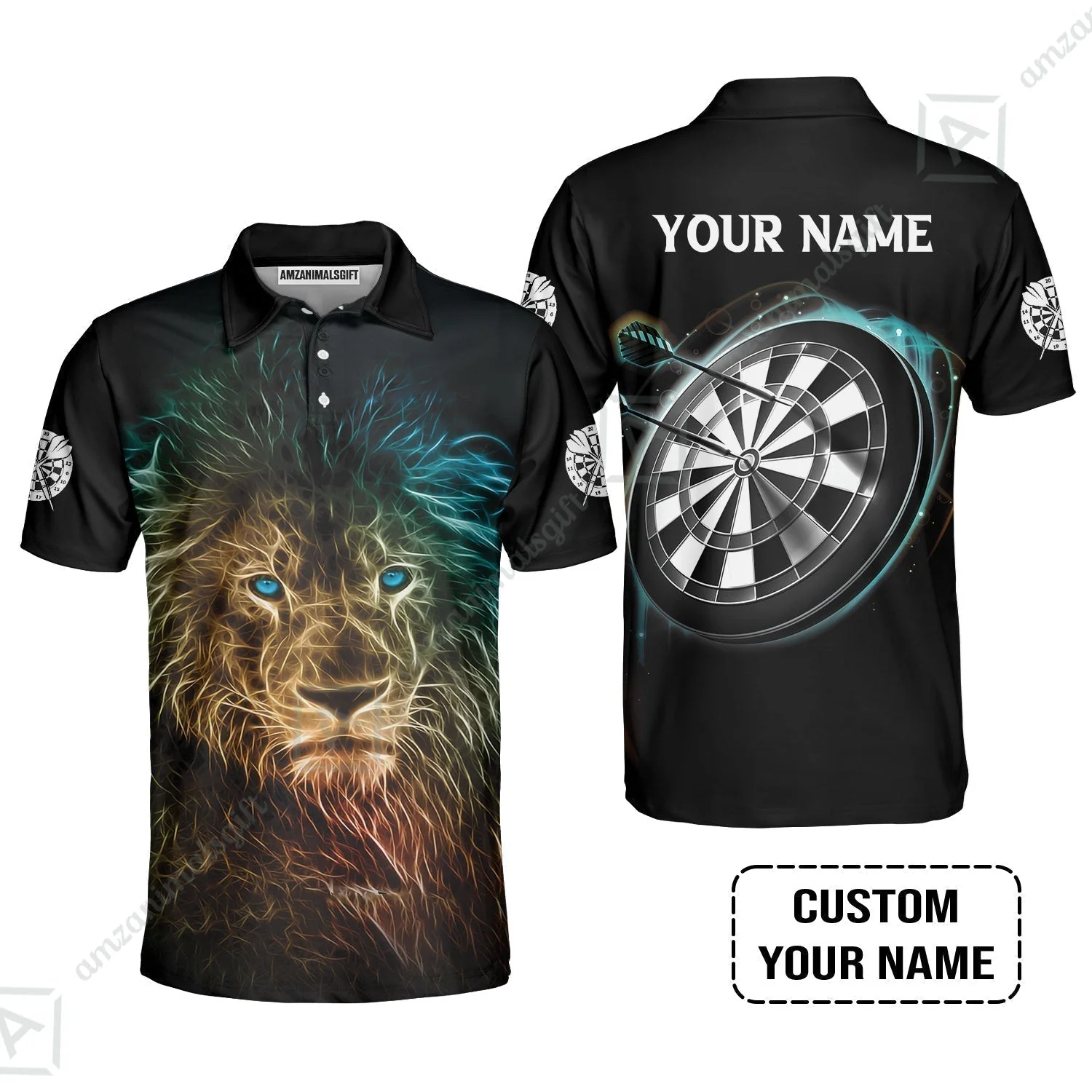 Customized Name Darts Hawaiian Shirt, Blue Bullseye Dartboard Personalized Lion And Darts Hawaiian Shirt - Image 7
