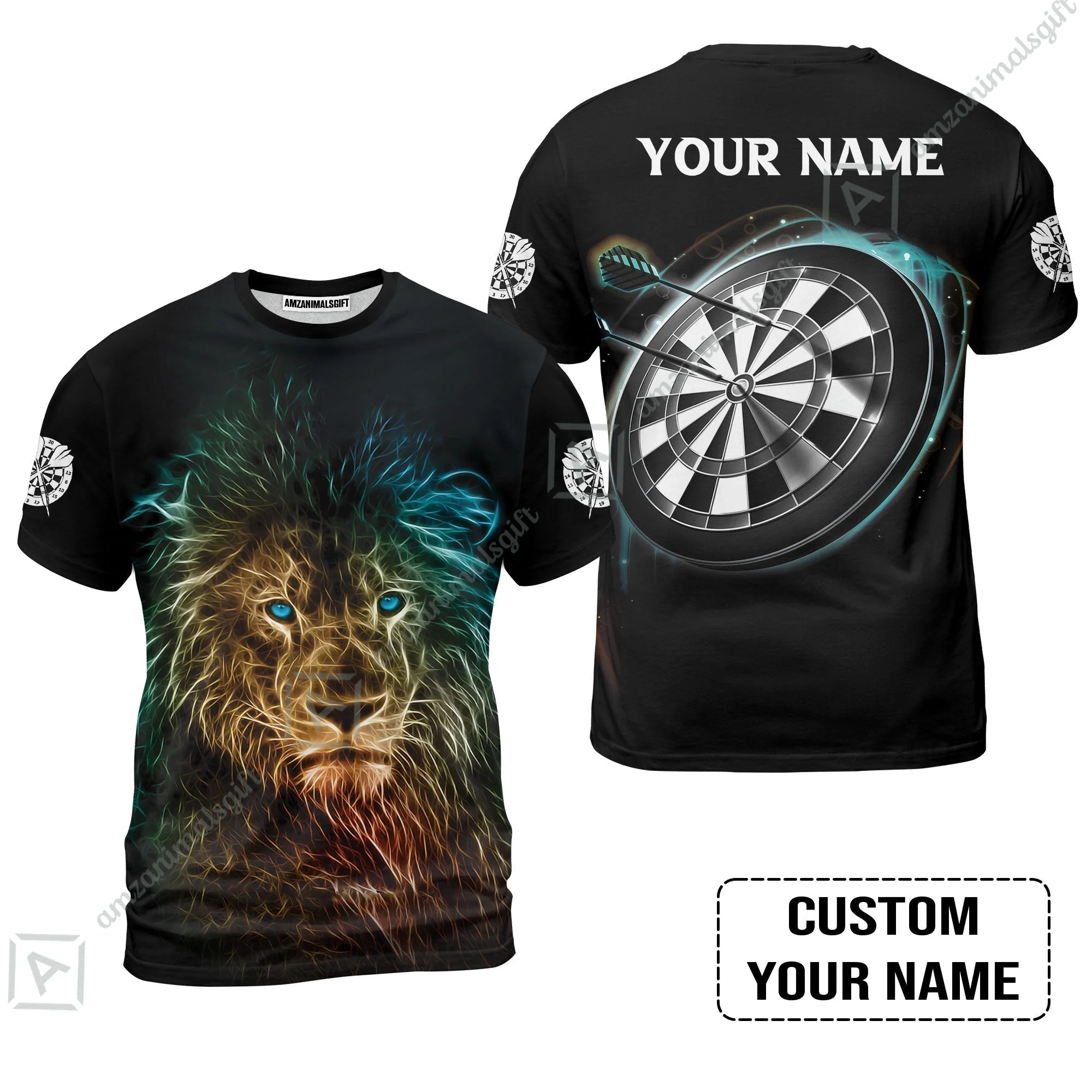 Customized Name Darts Hawaiian Shirt, Blue Bullseye Dartboard Personalized Lion And Darts Hawaiian Shirt - Image 8