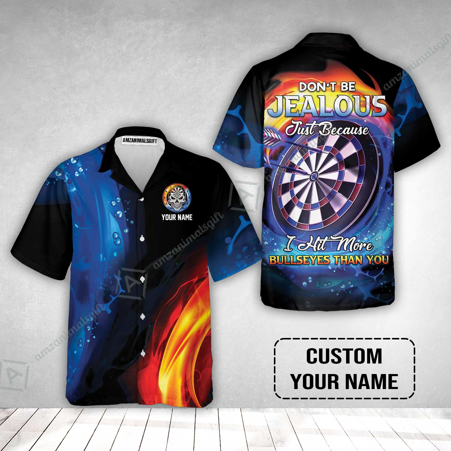 Customized Name Darts Hawaiian Shirt, Don't Be Jealous Personalized Skull Logo And Darts Hawaiian Shirt - Image 2