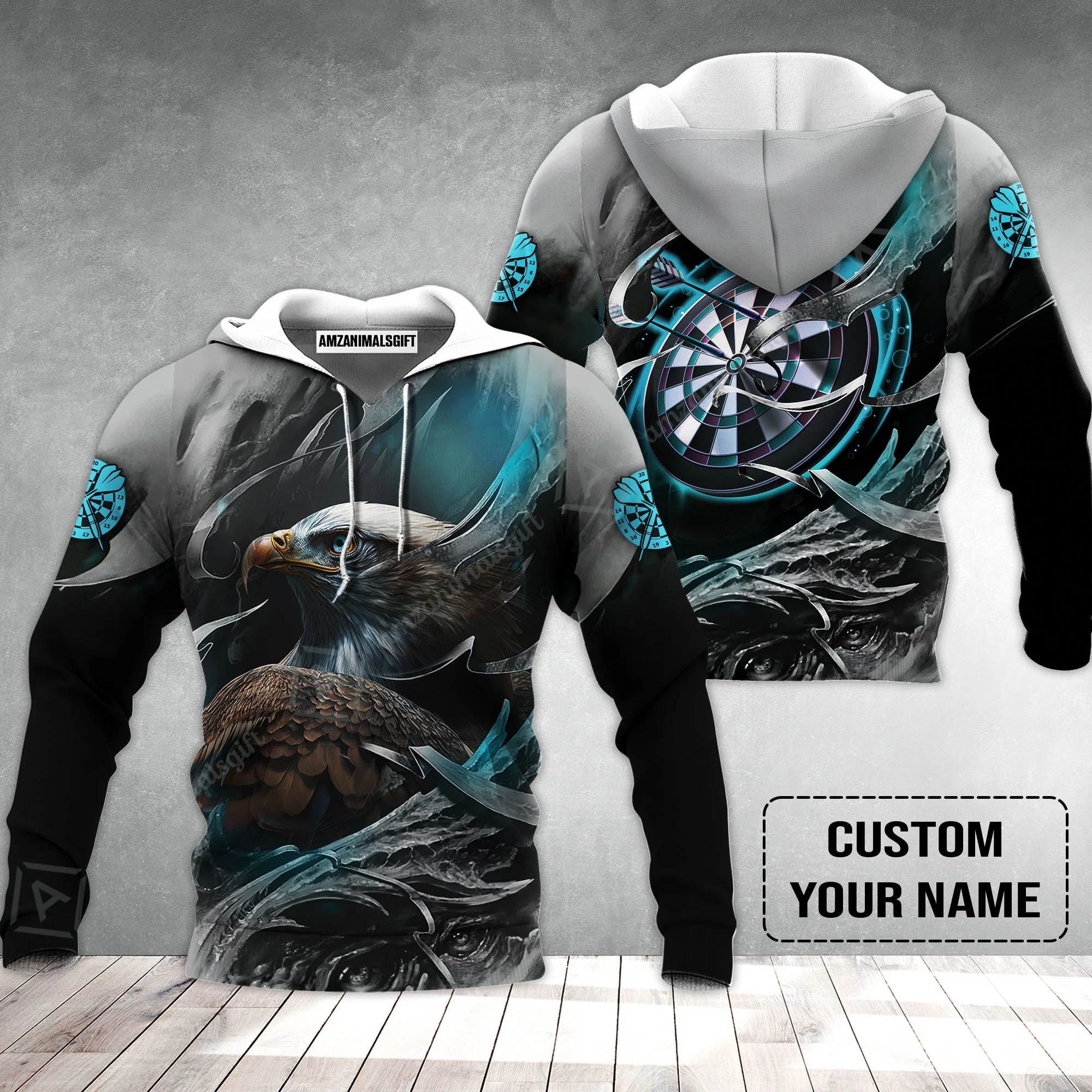Customized Name Darts Hoodie, Bullseye Dartboard Personalized Eagle And Darts Hoodie - Image 2