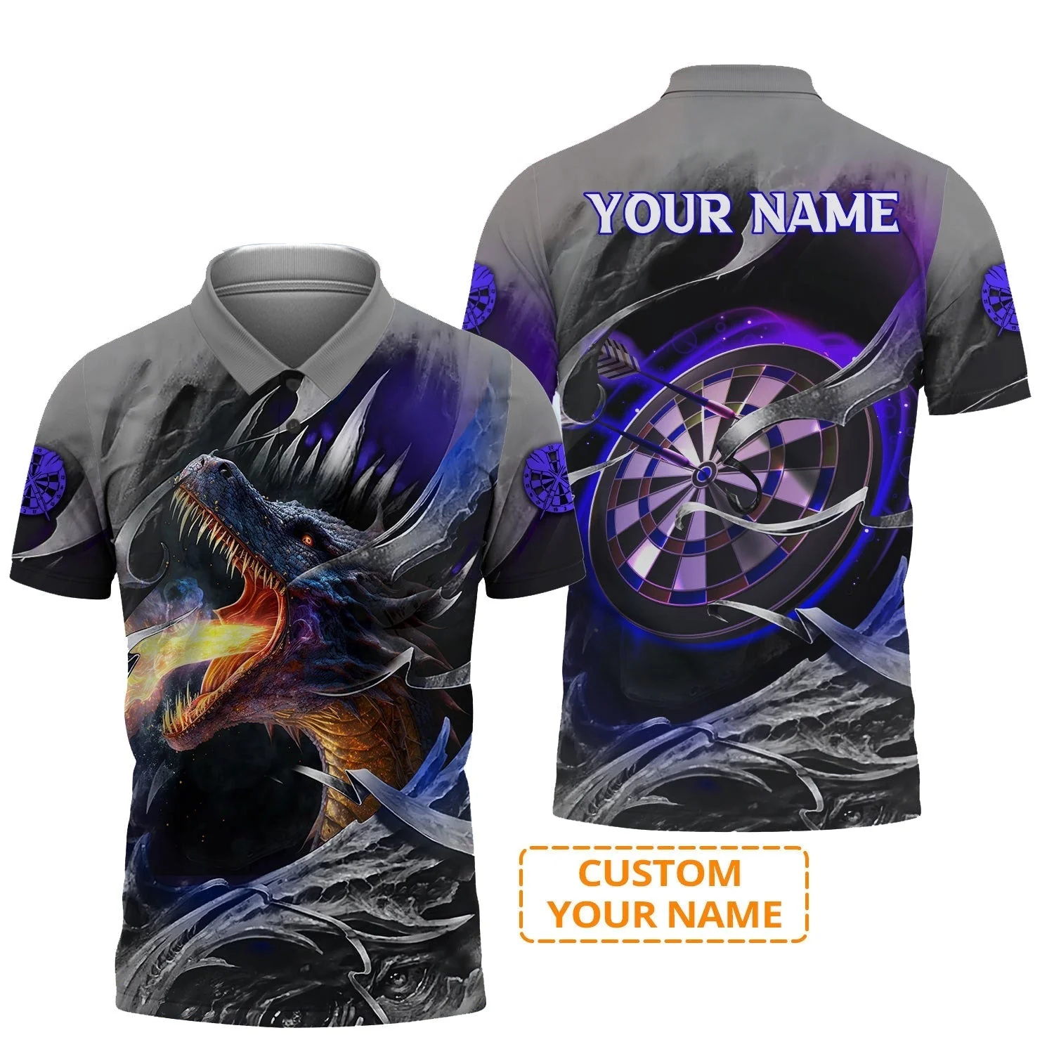 Customized Name Darts Hoodie, Bullseye Dartboard Personalized Flame Dragon And Darts Hoodie - Image 5