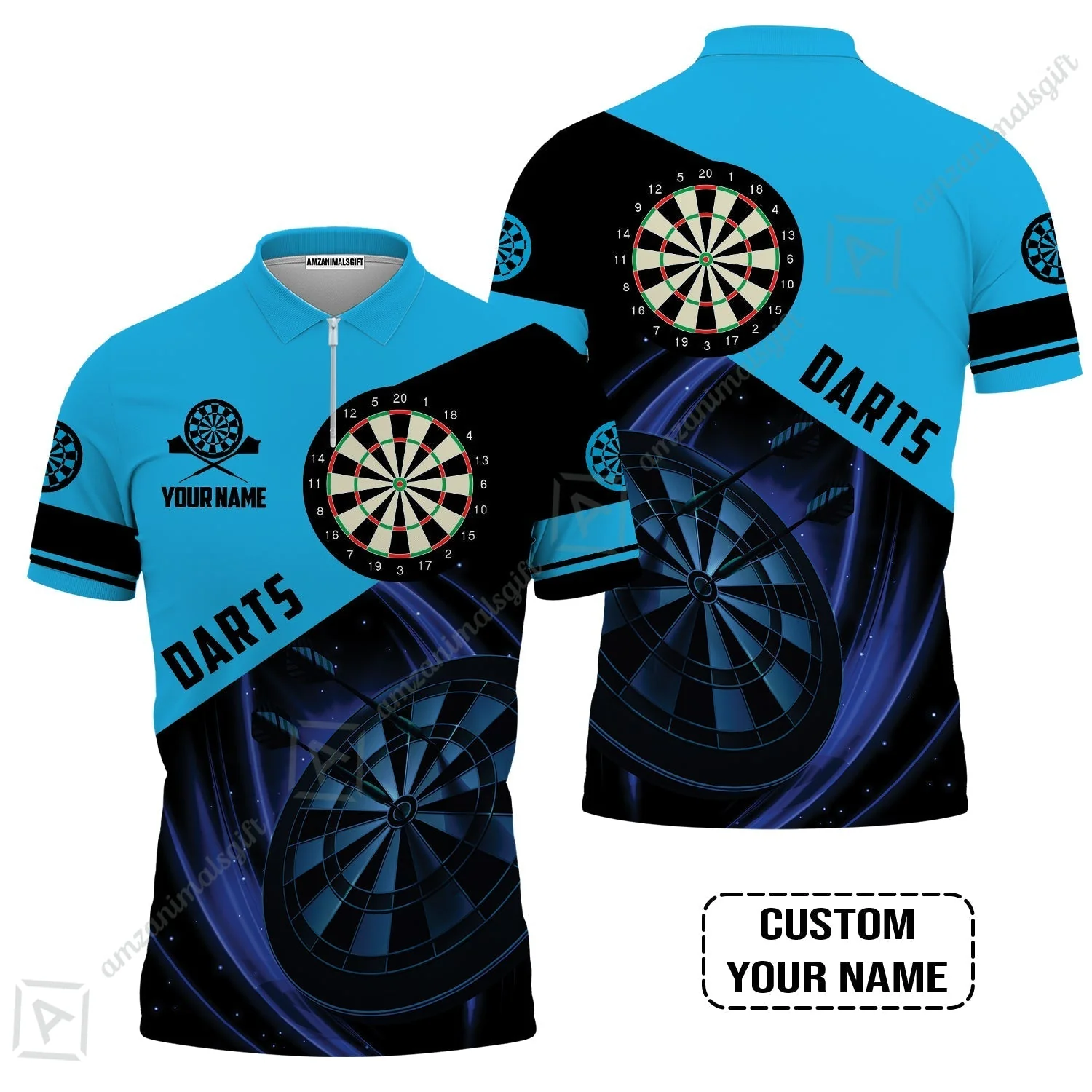 Customized Name Darts Hoodie, Dartboard Personalized Name Blue Darts Team Hoodie - Image 3