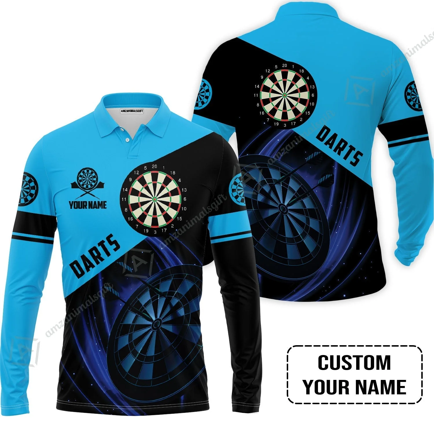 Customized Name Darts Hoodie, Dartboard Personalized Name Blue Darts Team Hoodie - Image 4