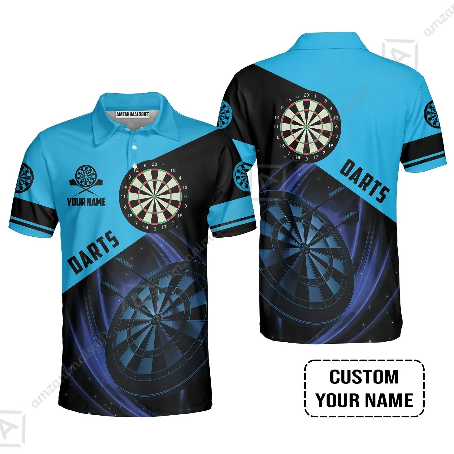 Customized Name Darts Hoodie, Dartboard Personalized Name Blue Darts Team Hoodie - Image 5