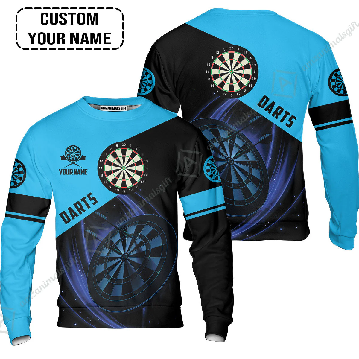 Customized Name Darts Hoodie, Dartboard Personalized Name Blue Darts Team Hoodie - Image 6