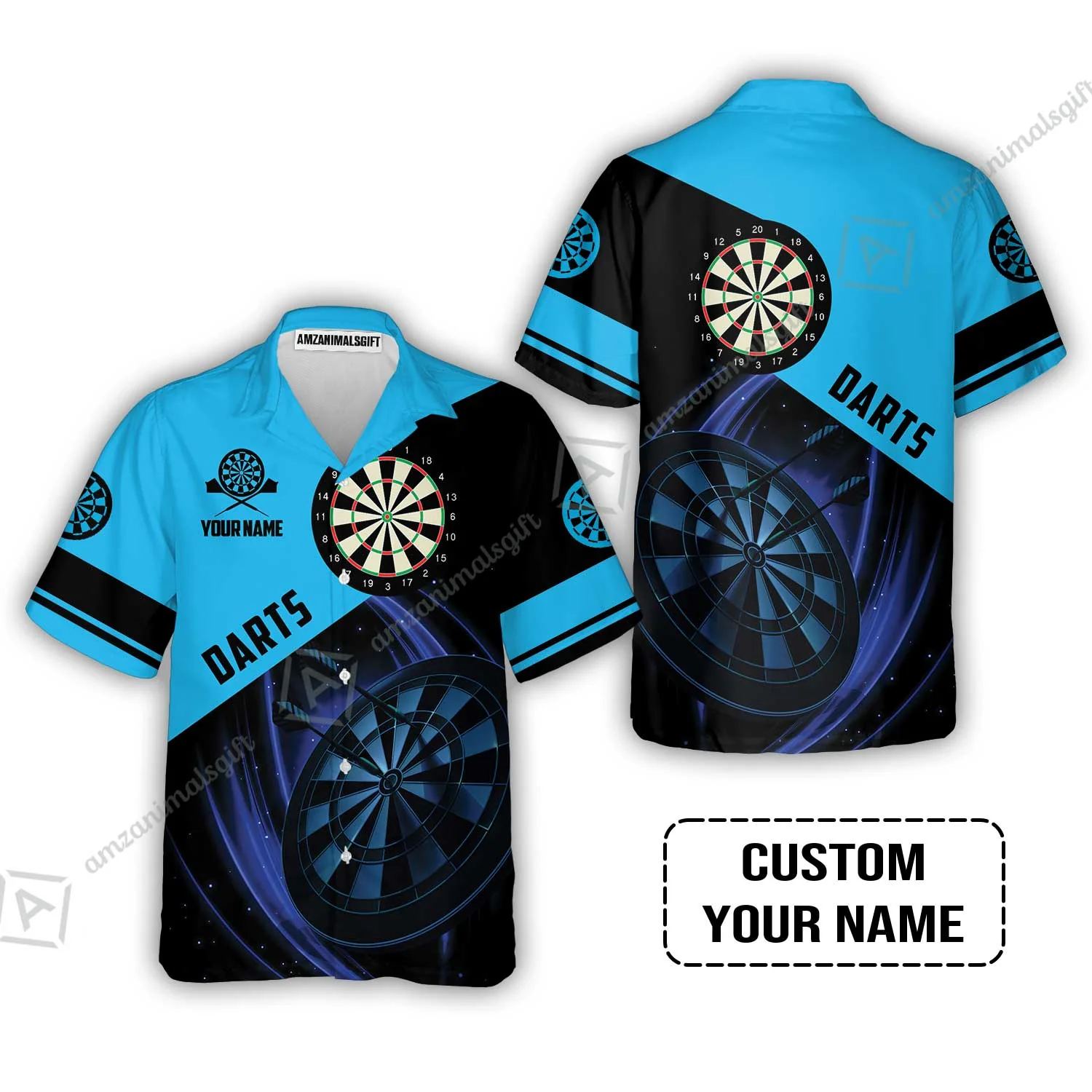 Customized Name Darts Hoodie, Dartboard Personalized Name Blue Darts Team Hoodie - Image 8