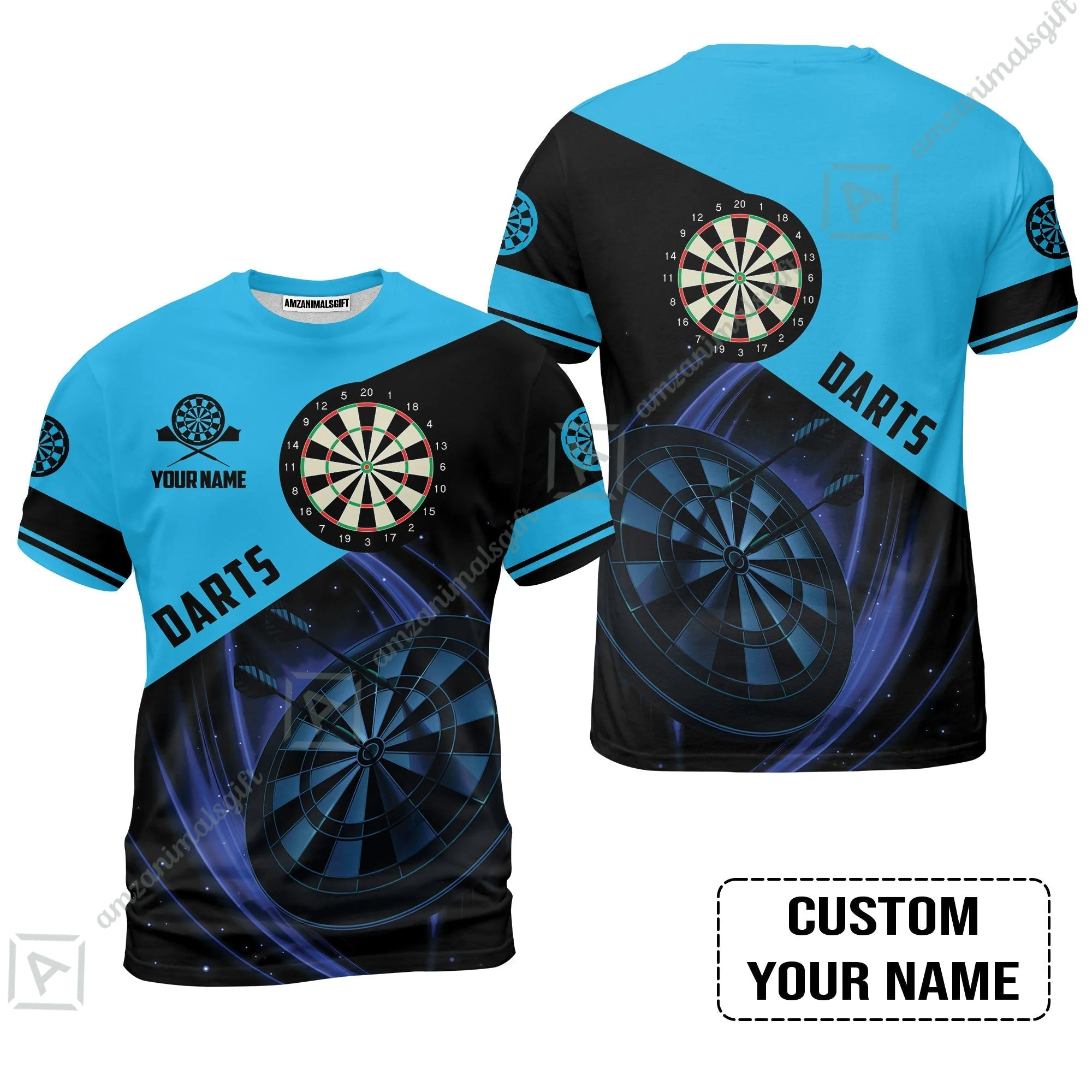 Customized Name Darts Hoodie, Dartboard Personalized Name Blue Darts Team Hoodie - Image 9