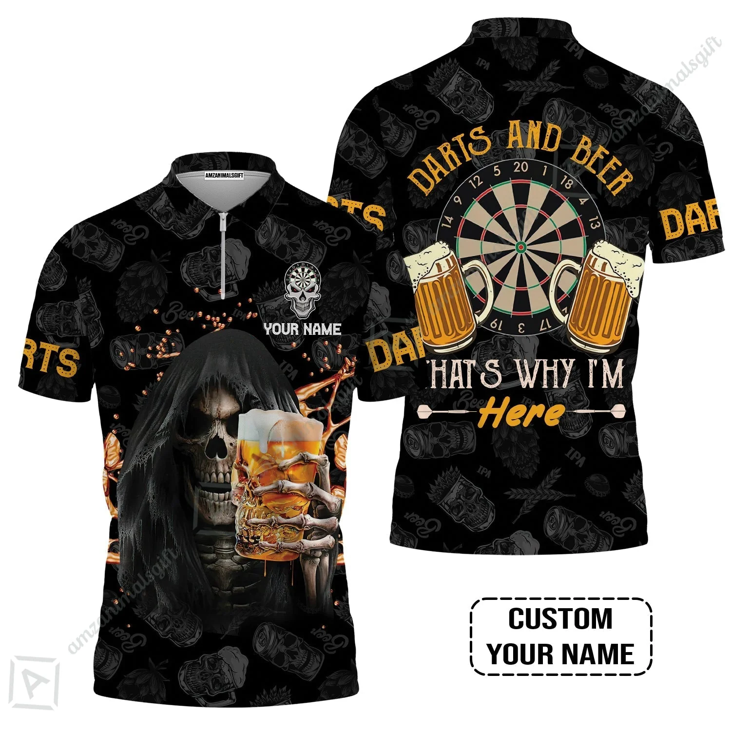 Customized Name Darts Hoodie, Darts And Beer That's Why I'm Here Personalized Skull And Darts Hoodie - Image 3
