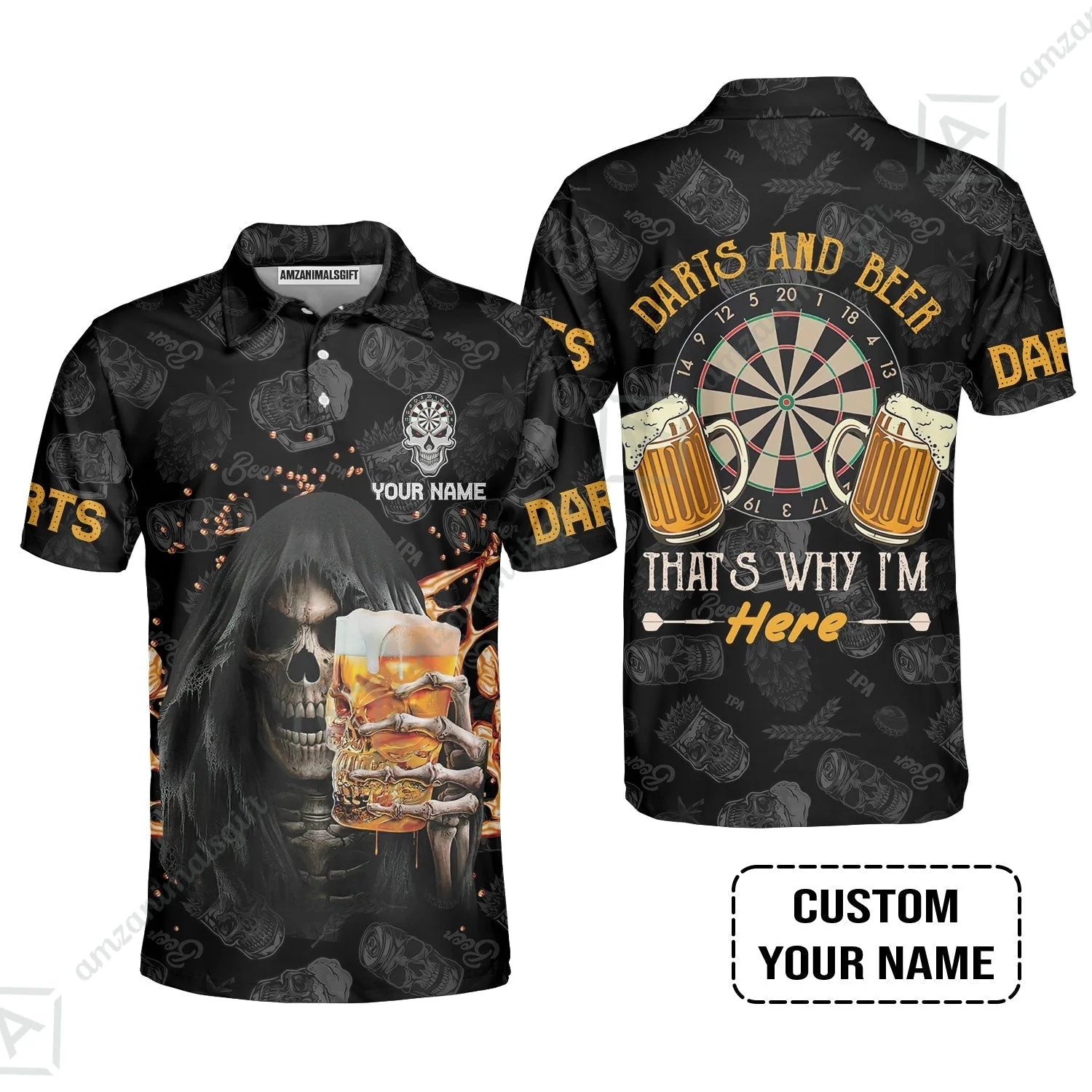 Customized Name Darts Hoodie, Darts And Beer That's Why I'm Here Personalized Skull And Darts Hoodie - Image 5