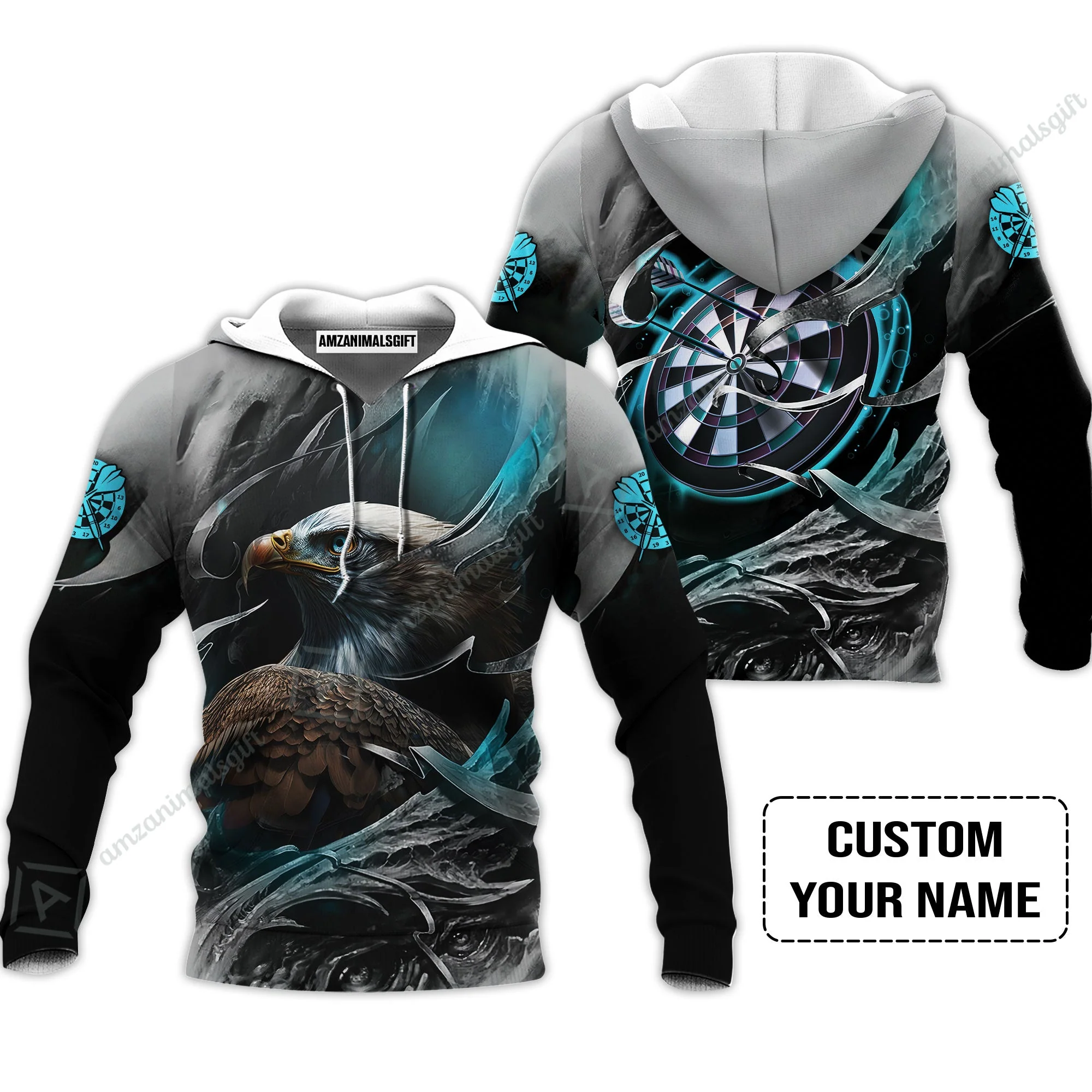 Customized Name Darts Long Polo Shirt, Bullseye Dartboard Personalized Eagle And Darts Long Polo Shirt - Image 5