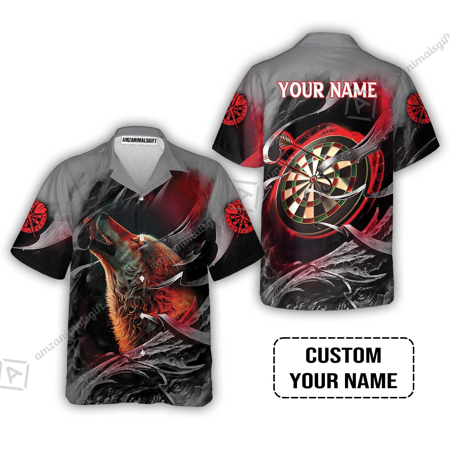 Customized Name Darts Long Polo Shirt, Bullseye Dartboard Personalized Flame Wolf And Darts Long Polo Shirt - Image 7