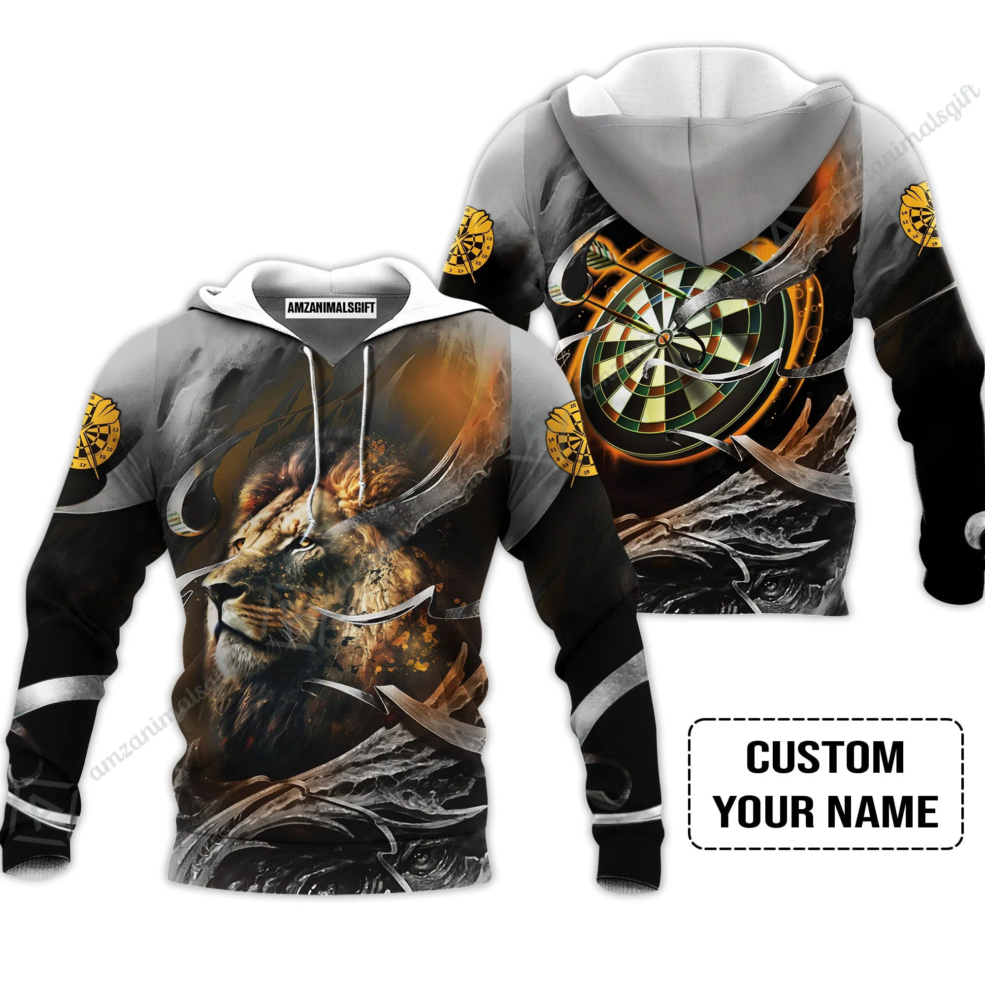 Customized Name Darts Long Polo Shirt, Bullseye Dartboard Personalized Lion And Darts Long Polo Shirt - Image 5