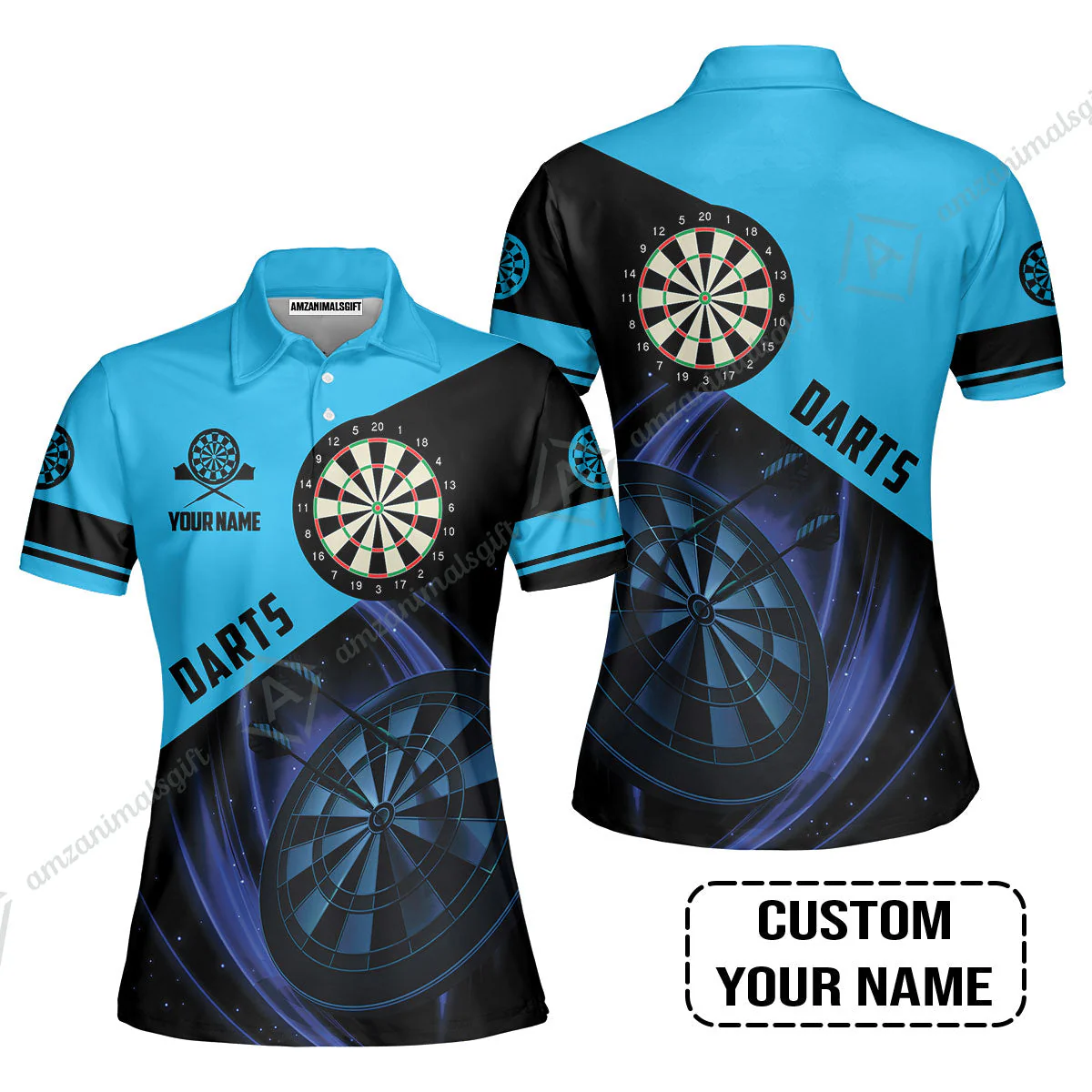 Customized Name Darts Long Polo Shirt, Dartboard Personalized Name Blue Darts Team Long Polo Shirt - Image 7