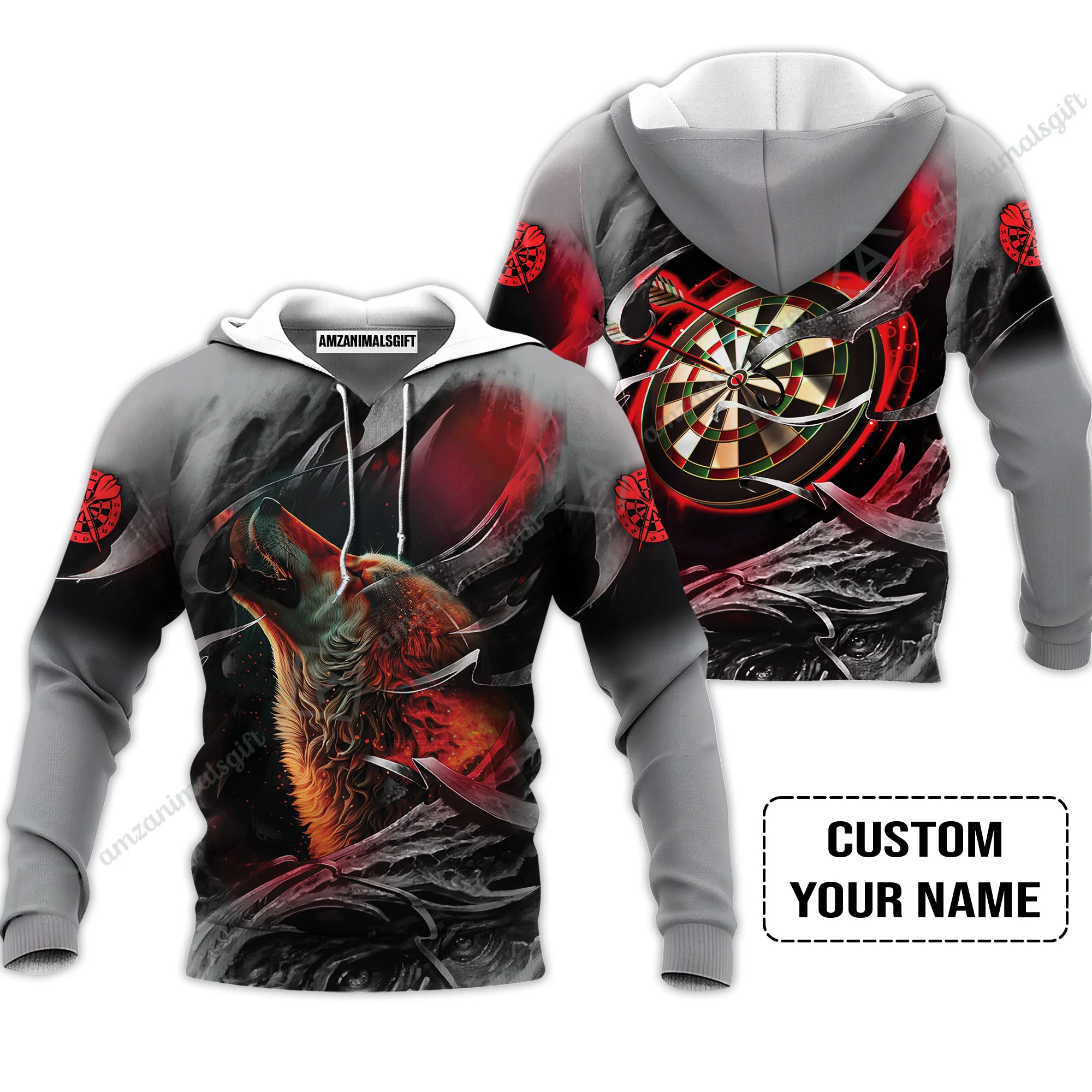 Customized Name Darts Men Polo Shirt, Bullseye Dartboard Personalized Flame Wolf And Darts Polo Shirt - Image 5