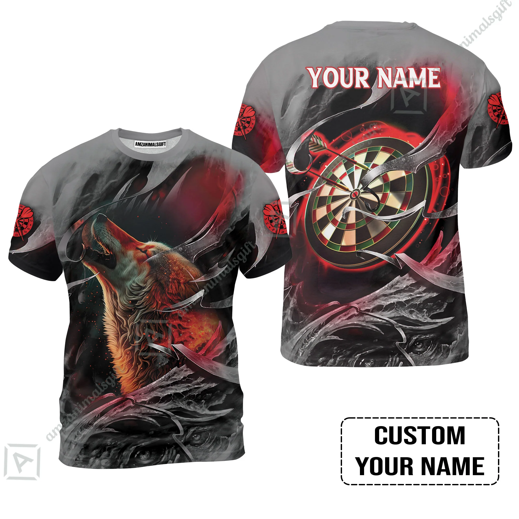 Customized Name Darts Men Polo Shirt, Bullseye Dartboard Personalized Flame Wolf And Darts Polo Shirt - Image 8