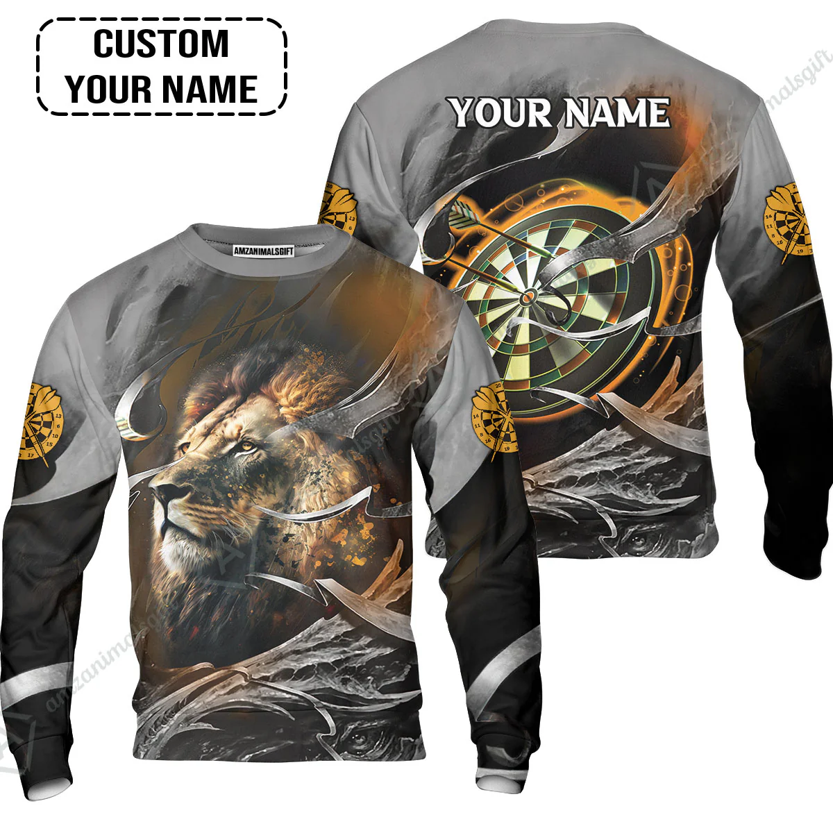 Customized Name Darts Men Polo Shirt, Bullseye Dartboard Personalized Lion And Darts Polo Shirt - Image 6