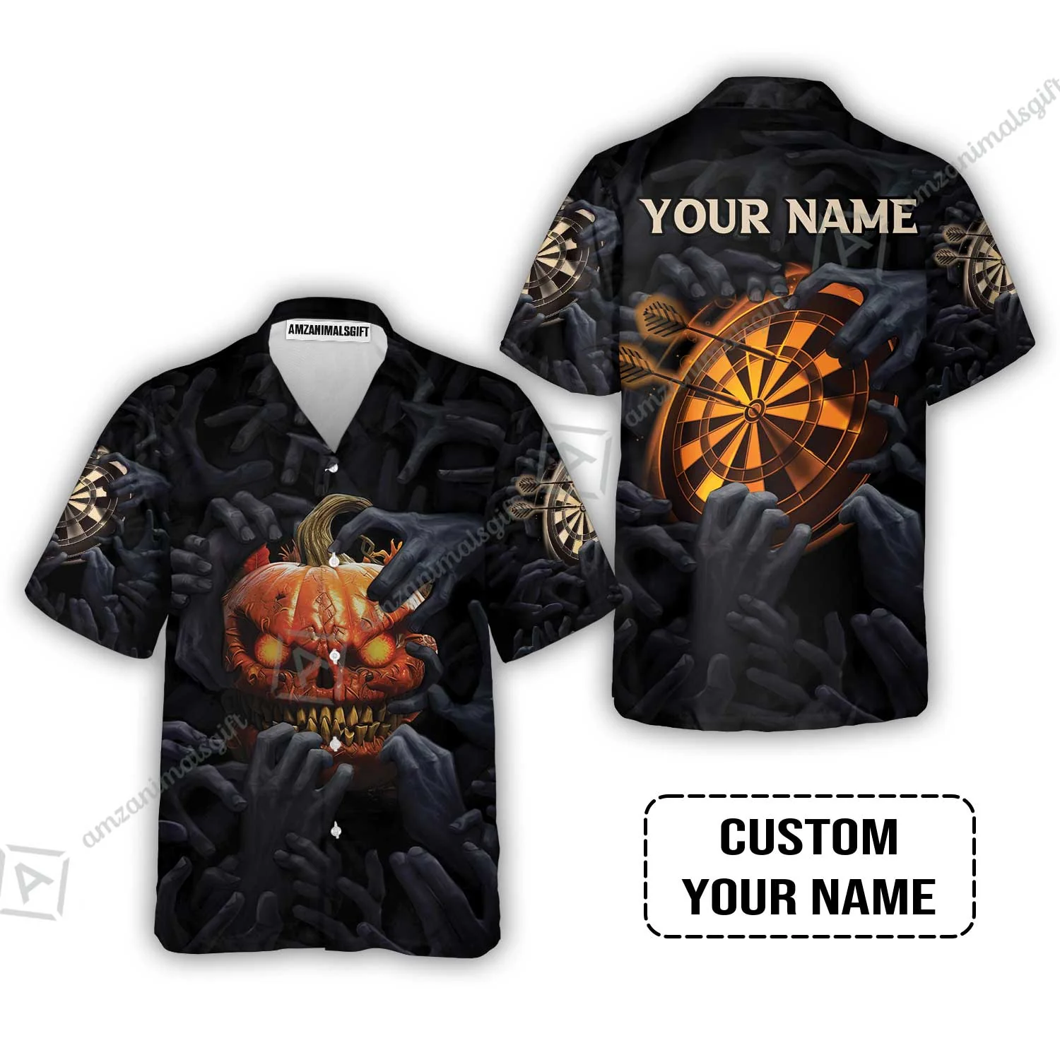 Customized Name Darts Men Polo Shirt, Bullseye Dartboard Personalized Pumpkin And Darts Polo Shirt - Image 7