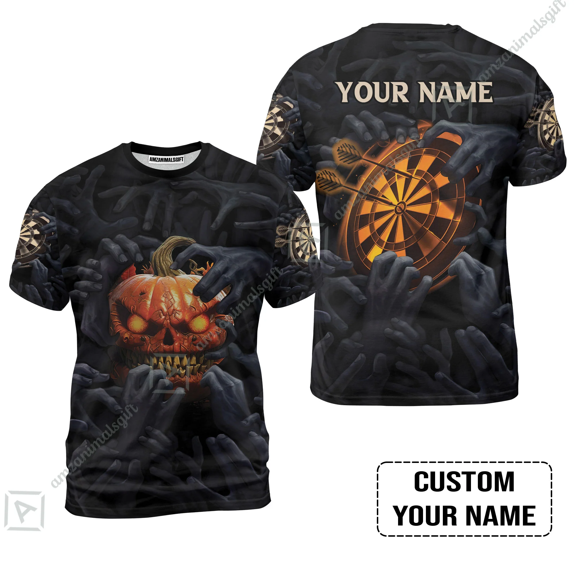 Customized Name Darts Men Polo Shirt, Bullseye Dartboard Personalized Pumpkin And Darts Polo Shirt - Image 8