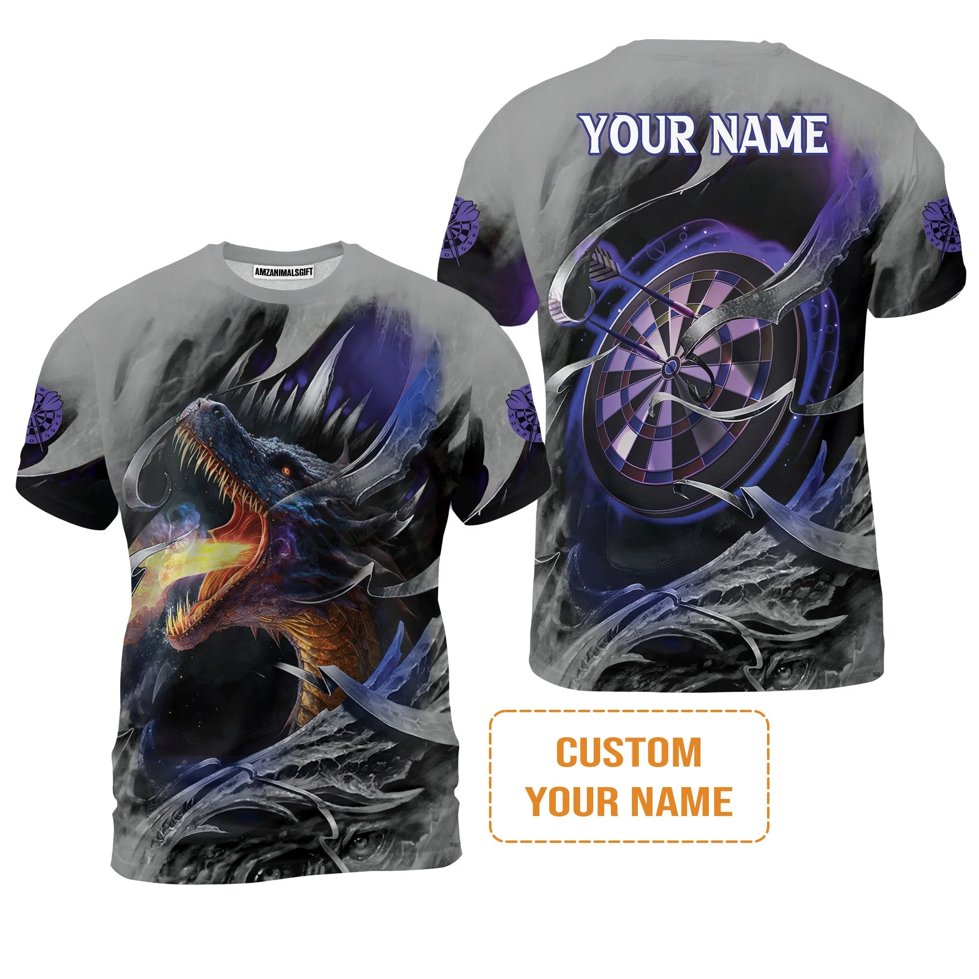 Customized Name Darts Men's Long Sleeve Polo Shirt, Bullseye Dartboard Personalized Flame Dragon And Darts Long Sleeve Polo Shirt - Image 7