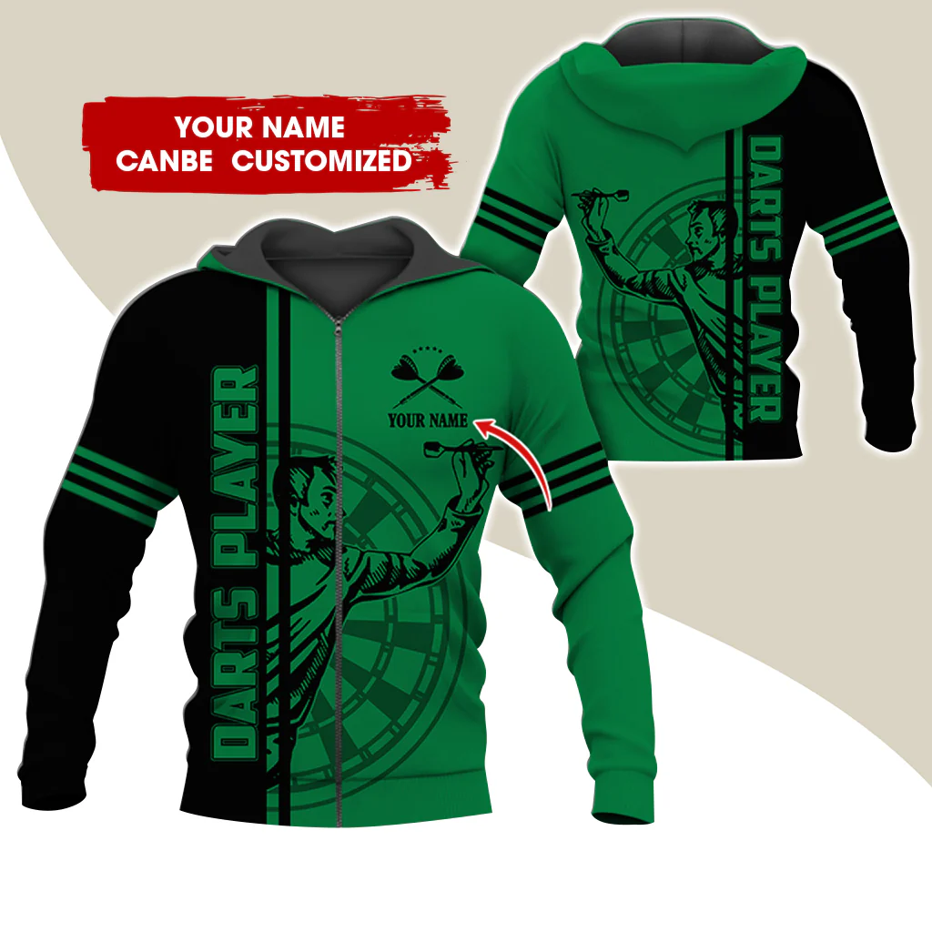 Customized Name Darts Player Premium Zip Hoodie, Personalized Darts Zip Hoodie For Men & Women - Gift For Darts Lovers, Darts Players - Image 2