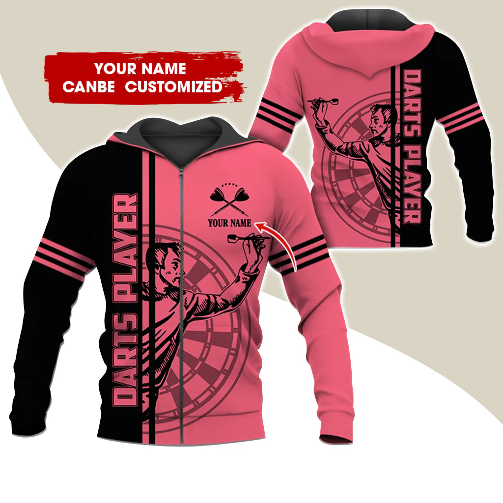 Customized Name Darts Player Premium Zip Hoodie, Personalized Darts Zip Hoodie For Men & Women - Gift For Darts Lovers, Darts Players - Image 3