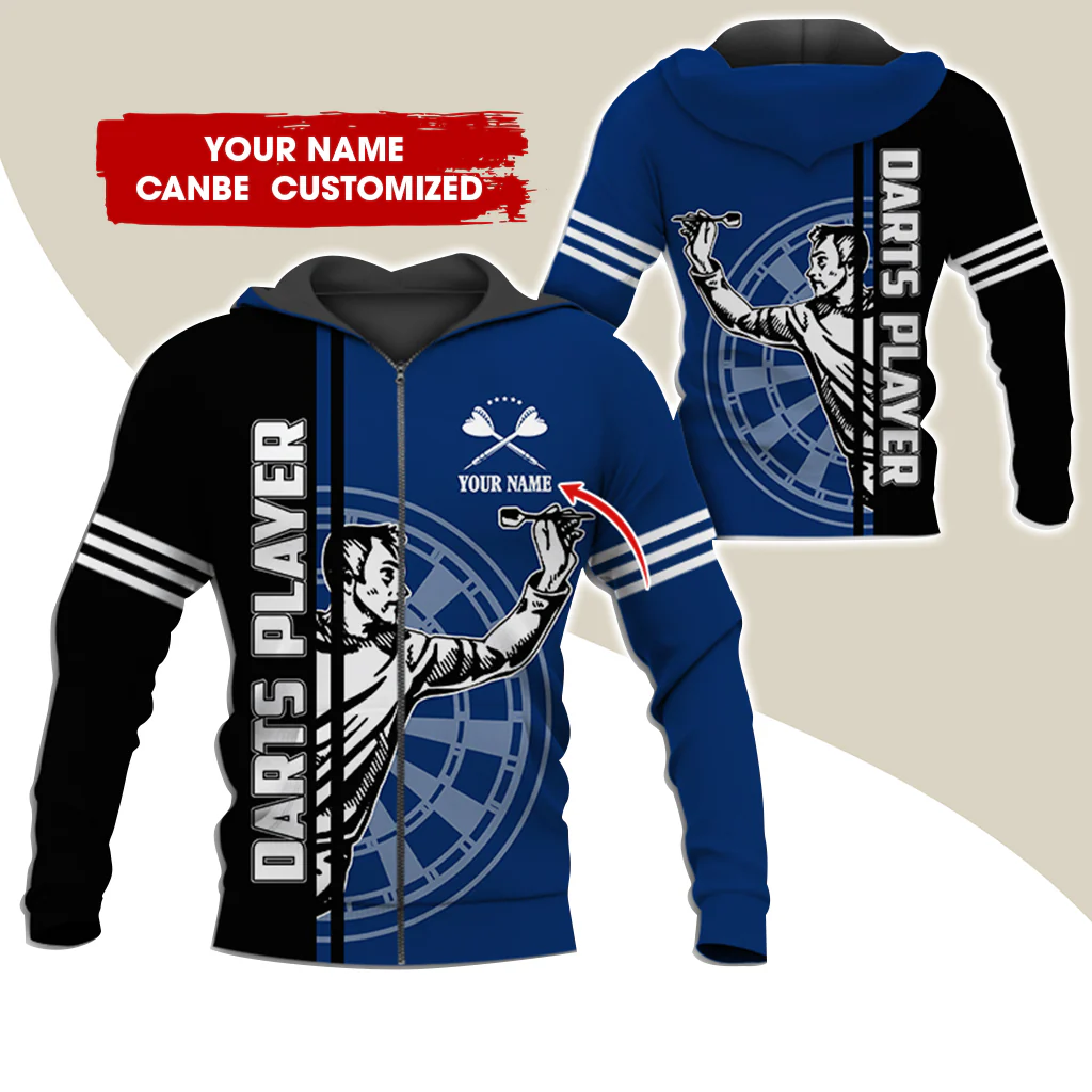 Customized Name Darts Player Premium Zip Hoodie, Personalized Darts Zip Hoodie For Men & Women - Gift For Darts Lovers, Darts Players - Image 5