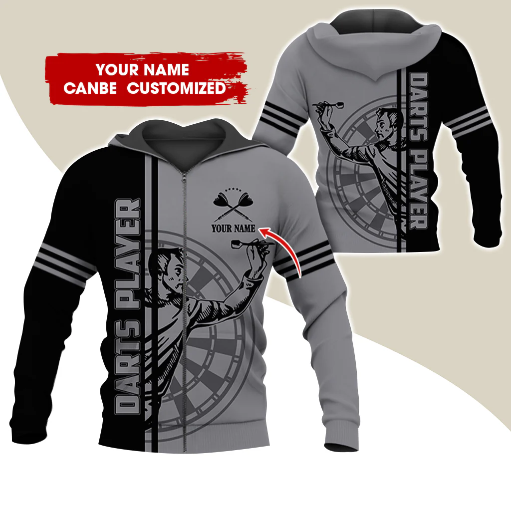 Customized Name Darts Player Premium Zip Hoodie, Personalized Darts Zip Hoodie For Men & Women - Gift For Darts Lovers, Darts Players - Image 9