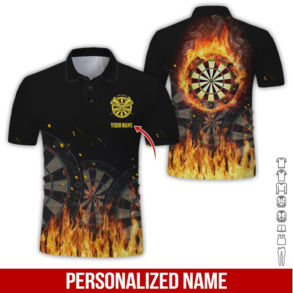 Customized Name Darts Polo Shirt, Dartboard In Flame Personalized Darts Uniforms Polo Shirt For Men - Perfect Gift For Darts Lovers, Darts Team Players