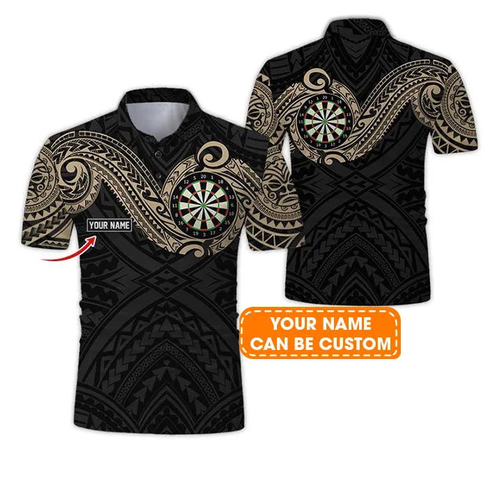 Customized Name Darts Polo Shirt, Personalized Name Tattoo Maori Darts Polo Shirt For Men - Perfect Gift For Darts Lovers, Darts Players - Image 2