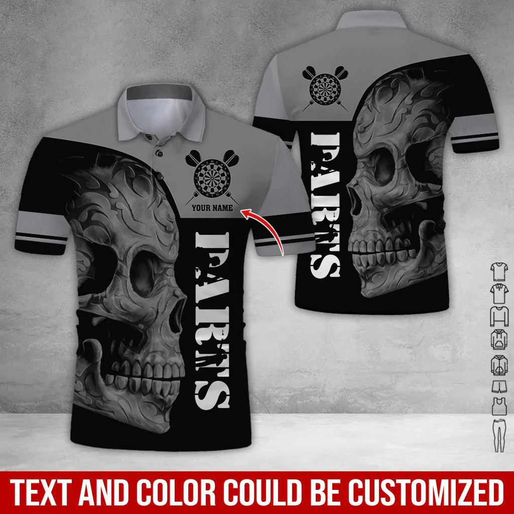 Customized Name Darts Polo Shirt, Personalized Skull Darts Uniforms Polo Shirt For Men - Perfect Gift For Darts Lovers, Darts Team Players - Image 6