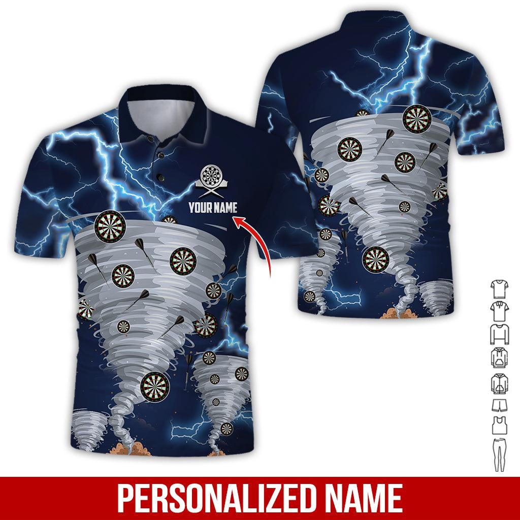 Customized Name Darts Polo Shirt, Thunder Lightning Tornado Personalized Name Darts Polo Shirt For Men - Perfect Gift For Darts Lovers, Darts Players