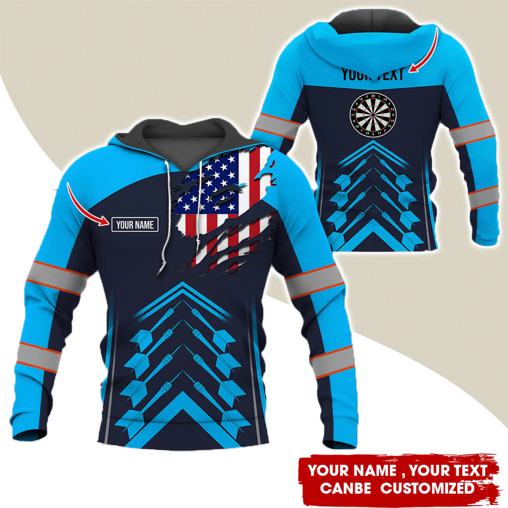 Customized Name Darts Premium Hoodie, American Flag Pattern Hoodie For Men & Women, Perfect Gift For Darts Lovers, Friend, Family