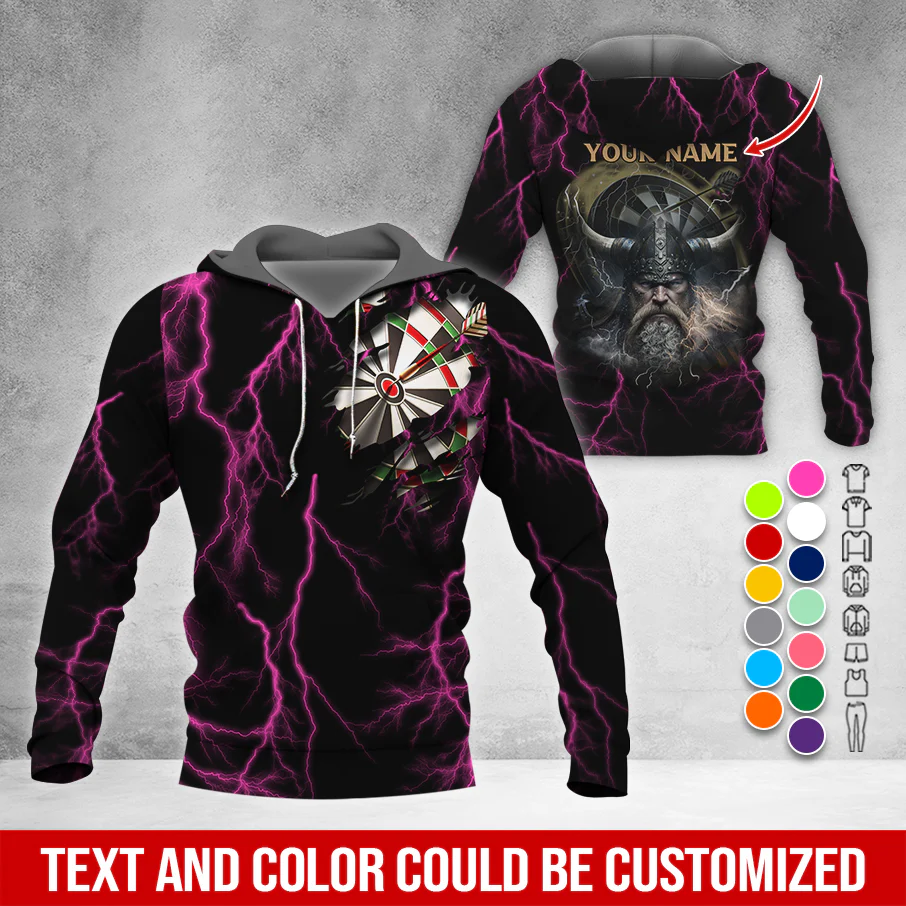 Customized Name Darts Premium Hoodie, Viking Men & Lightning Darts Hoodie, Perfect Gift For Darts Lovers, Friend, Family - Image 9