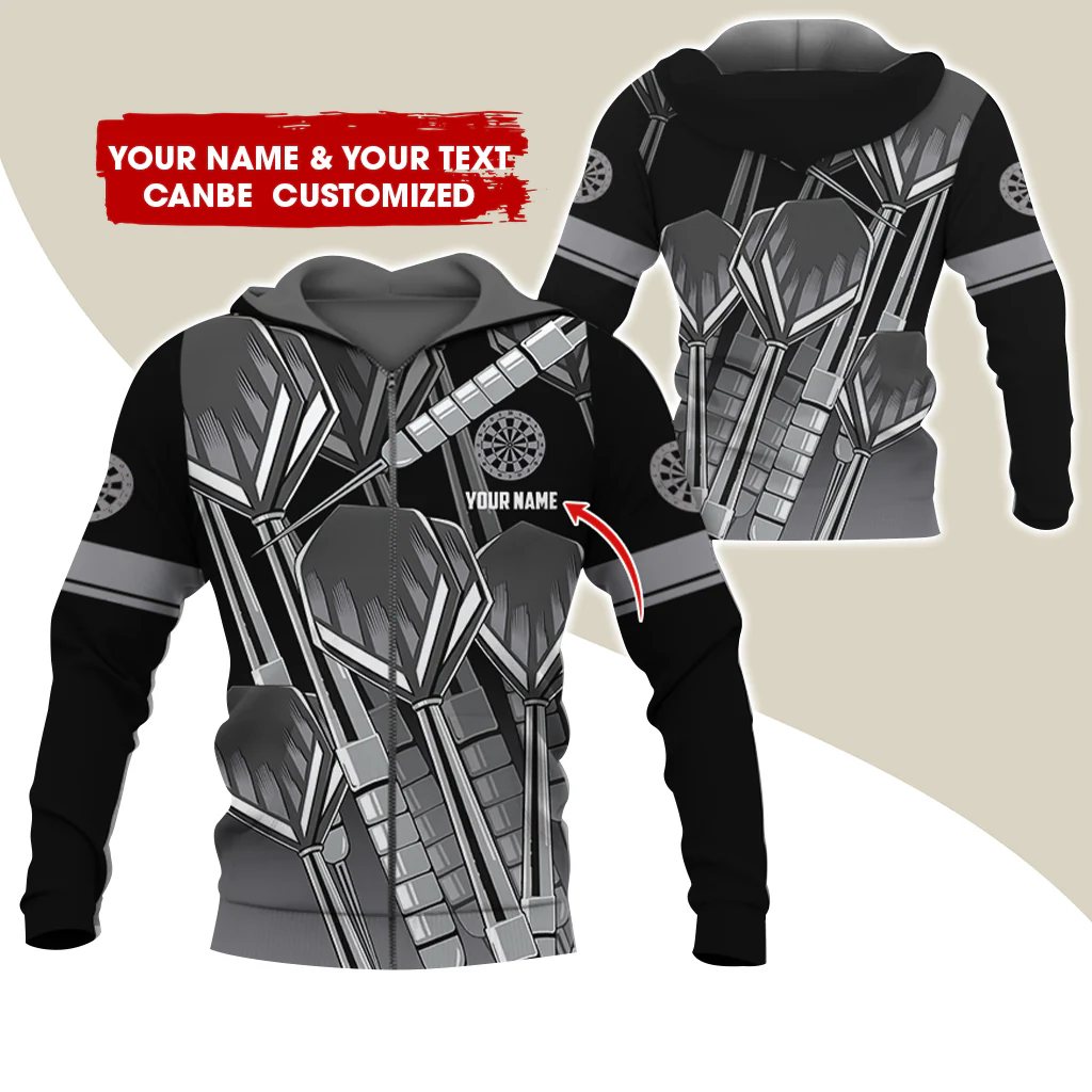 Customized Name Darts Premium Zip Hoodie, Custom Dartboard Team Zip Hoodie For Men & Women - Gift For Darts Lovers, Darts Players - Image 3