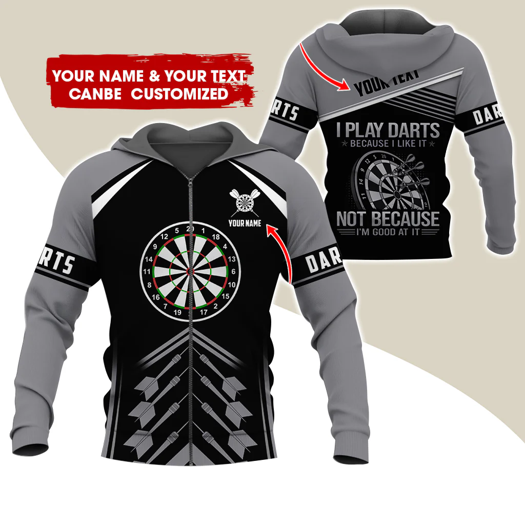 Customized Name Darts Premium Zip Hoodie, Personalized I Play Darts Zip Hoodie For Men & Women - Gift For Darts Lovers, Darts Players - Image 2