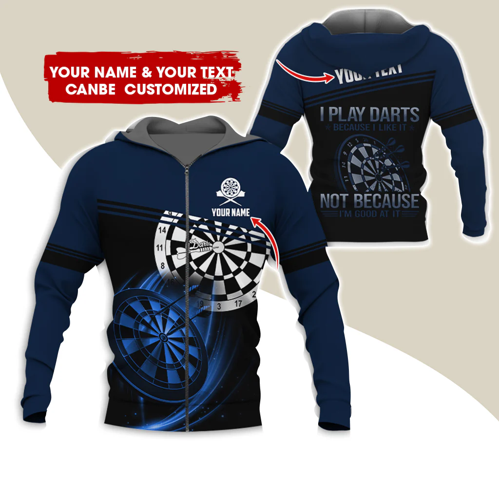 Customized Name Darts Premium Zip Hoodie, Personalized I Play Darts Zip Hoodie For Men & Women - Gift For Darts Lovers, Darts Players - Image 3