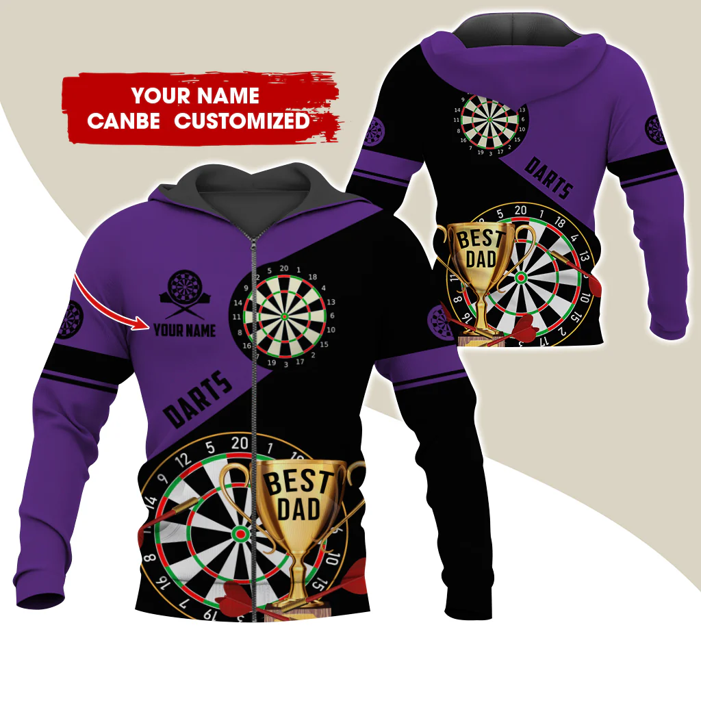 Customized Name Darts Premium Zip Hoodie , Personalized Name Best Dad Darts Zip Hoodie For Men & Women - Gift For Darts Lovers, Darts Players - Image 9