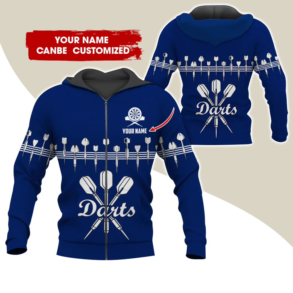 Customized Name Darts Premium Zip Hoodie, Personalized Name Darts Zip Hoodie For Men & Women - Gift For Darts Lovers, Darts Players - Image 2