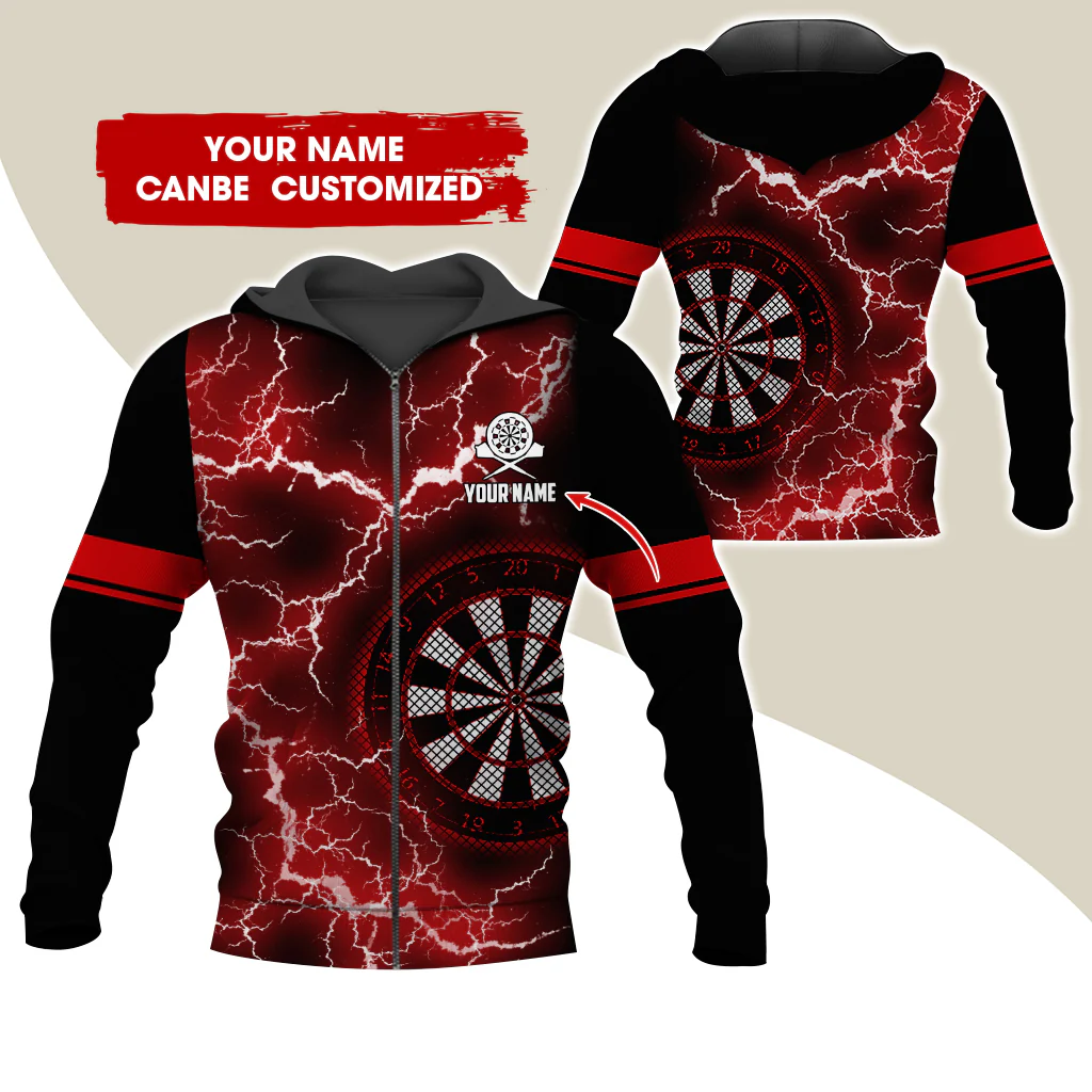 Customized Name Darts Premium Zip Hoodie, Personalized Name Thunder Lightning Zip Hoodie For Men & Women - Gift For Darts Lovers, Darts Players - Image 4