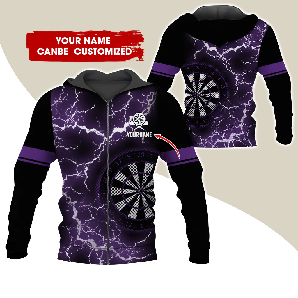 Customized Name Darts Premium Zip Hoodie, Personalized Name Thunder Lightning Zip Hoodie For Men & Women - Gift For Darts Lovers, Darts Players - Image 6