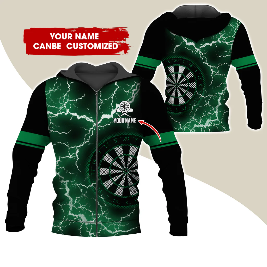 Customized Name Darts Premium Zip Hoodie, Personalized Name Thunder Lightning Zip Hoodie For Men & Women - Gift For Darts Lovers, Darts Players - Image 7