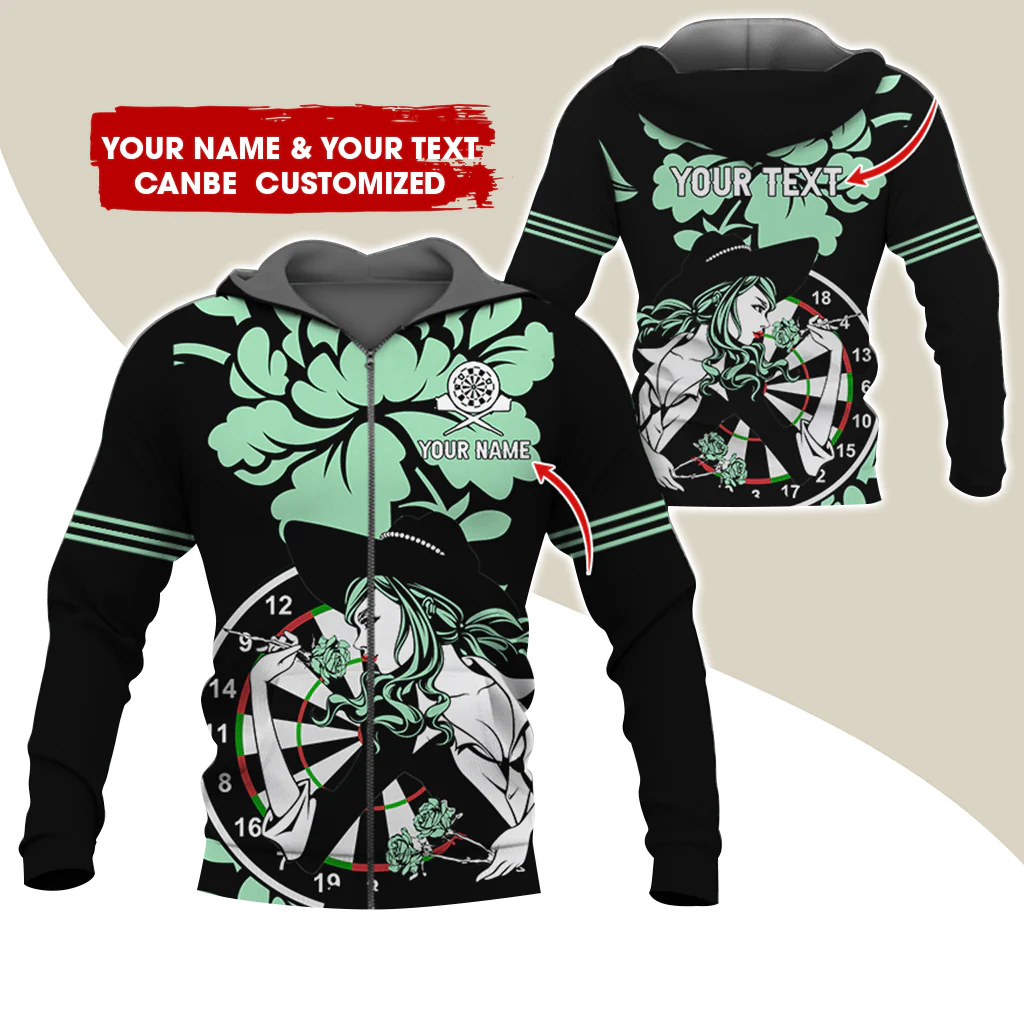 Customized Name Darts Rose Girl Premium Zip Hoodie, Custom Name & Text Dartboard Zip Hoodie For Men & Women - Gift For Darts Lovers, Darts Players - Image 11