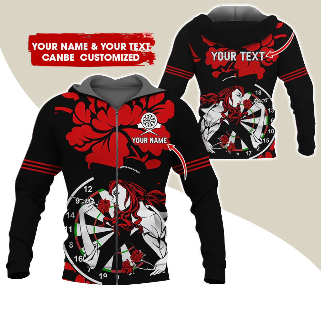 Customized Name Darts Rose Girl Premium Zip Hoodie, Custom Name & Text Dartboard Zip Hoodie For Men & Women - Gift For Darts Lovers, Darts Players - Image 12