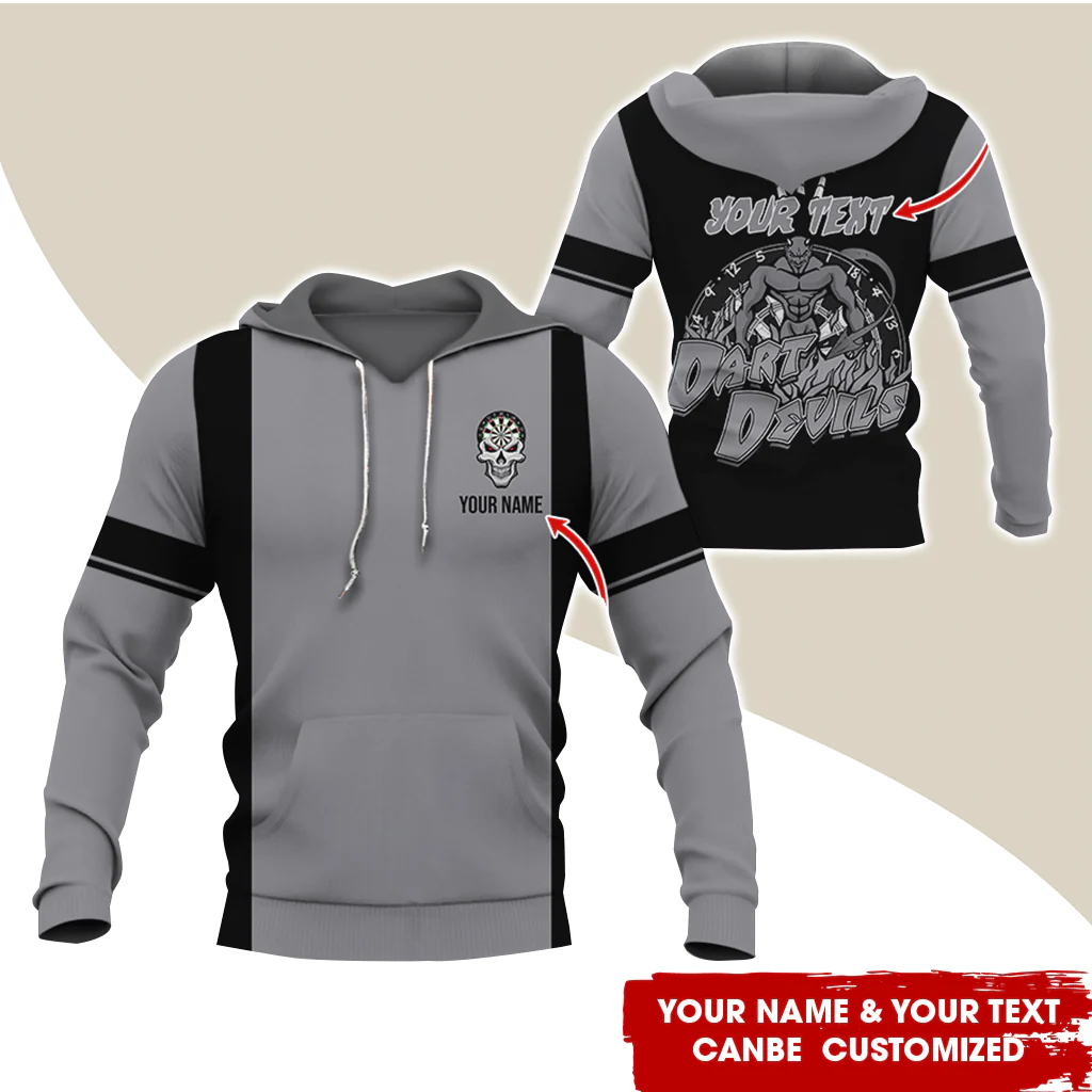 Customized Name Darts Skull Premium Hoodie, Personalized Name & Text Darts Hoodie, Darts Devils Hoodie, Perfect Gift For Darts Lovers, Friend, Family - Image 2