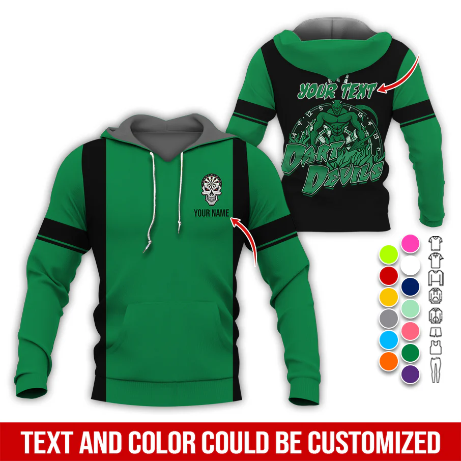 Customized Name Darts Skull Premium Hoodie, Personalized Name & Text Darts Hoodie, Darts Devils Hoodie, Perfect Gift For Darts Lovers, Friend, Family - Image 5
